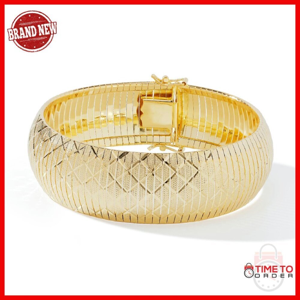 Flexible Bangle Bracelet Diamond-Cut Design 8 Inch Gold-Plated Bronze